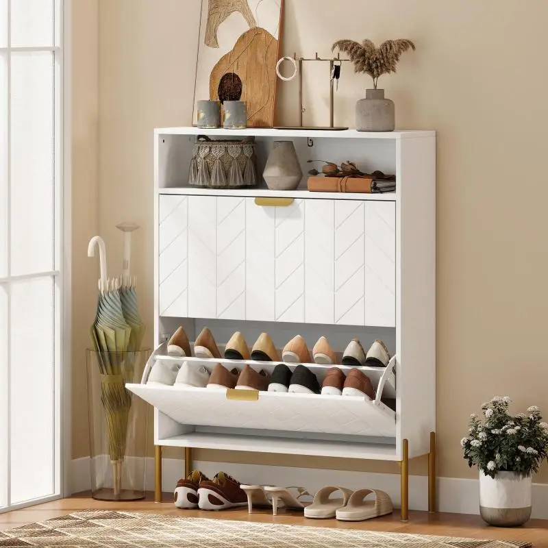 Narrow Shoe Cabinet with 2 Tilt-Out Drawers