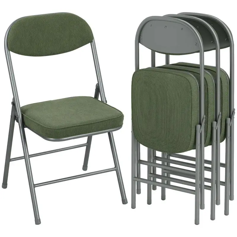Set of 4 Folding Dining Chairs, Green Corduroy