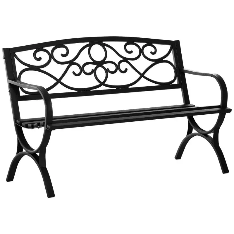 2-Seater Garden Bench with Armrests, Black