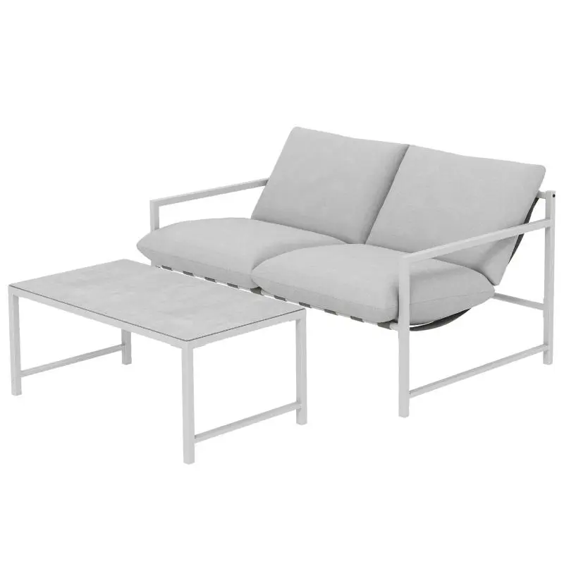 2-Piece Outdoor Sofa Set with Coffee Table, Light Grey