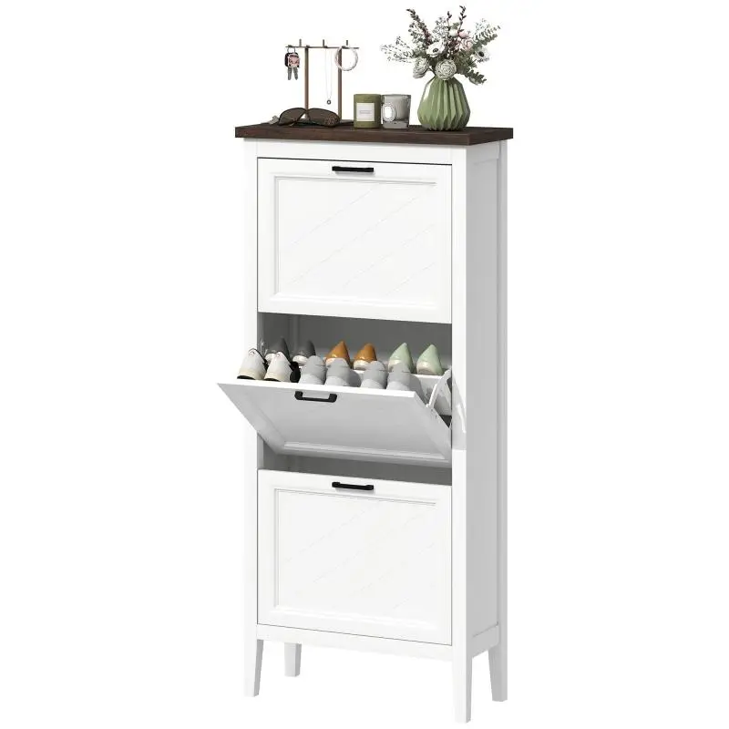 18-Pair Shoe Cabinet with 3 Tilt-Out Drawers