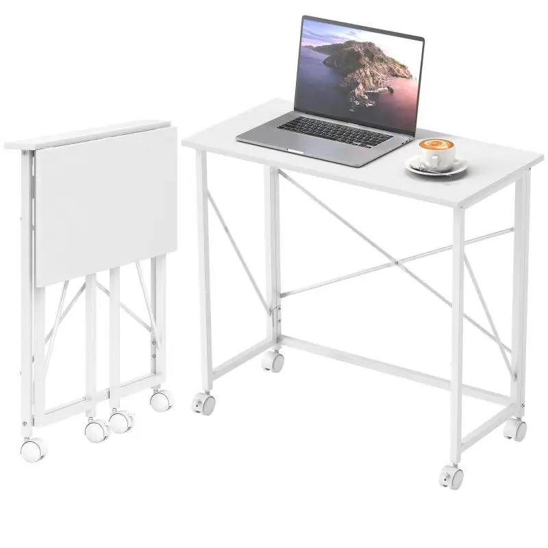 Foldable Desk with Wheels, 80 x 40 cm, White