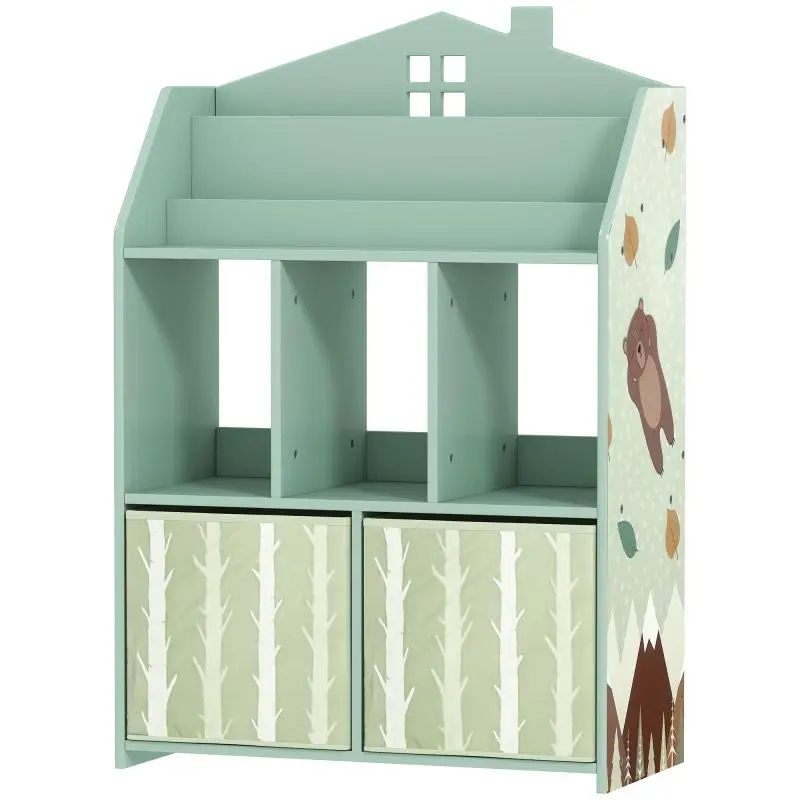 Children’s Bookshelf with 2 Fabric Drawers, Green