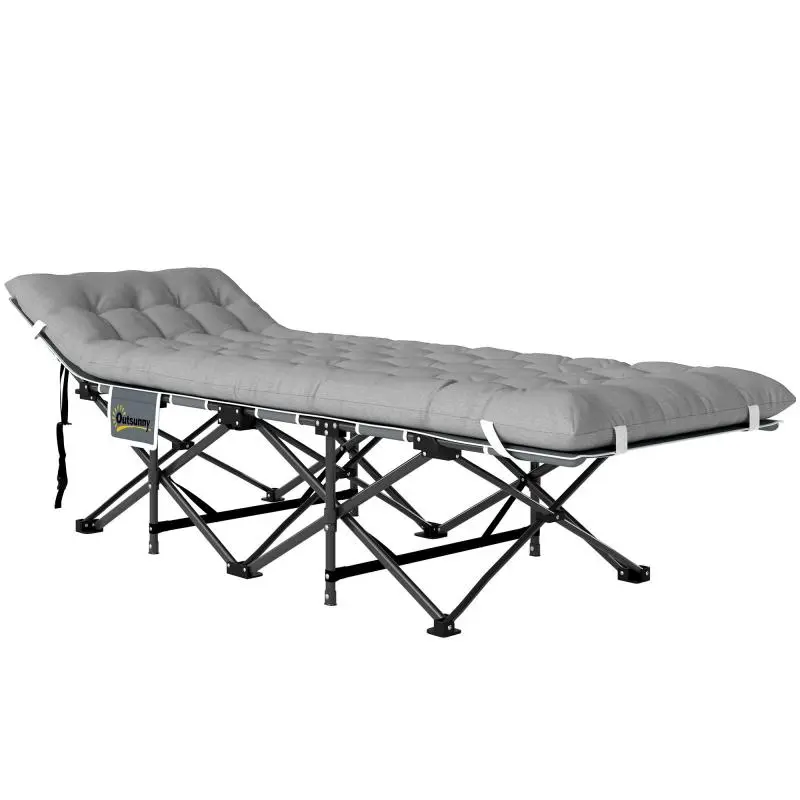 Foldable Camping Cot with Mattress and Pillow, Light Grey