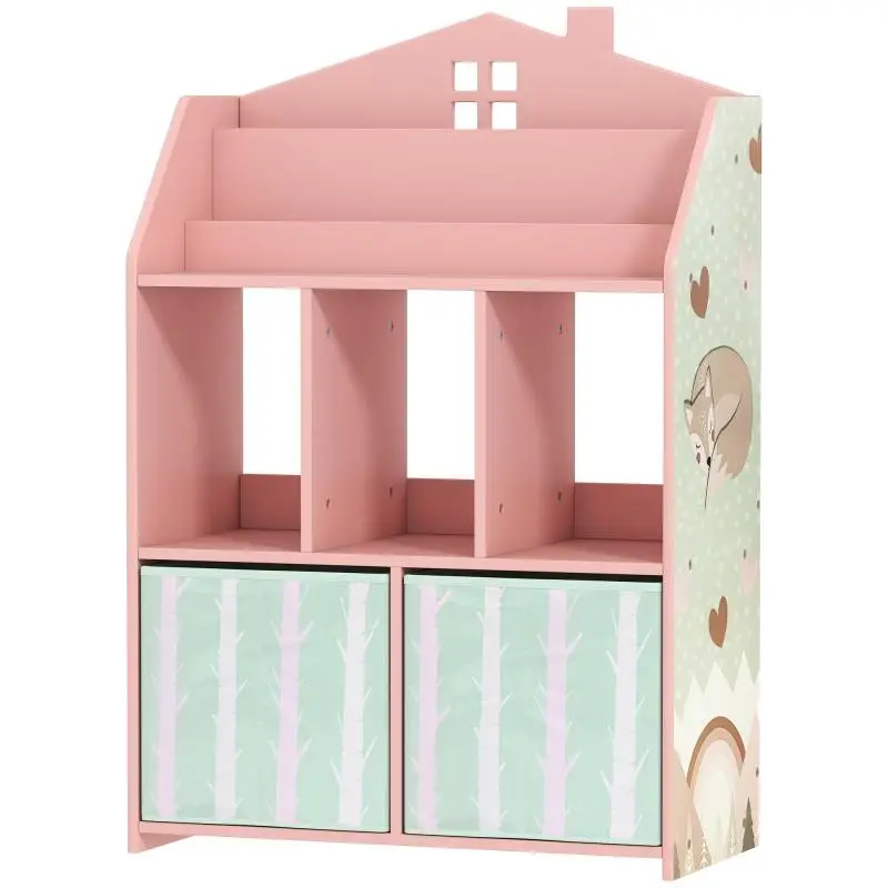 Children's Open Bookshelf with 2 Fabric Drawers
