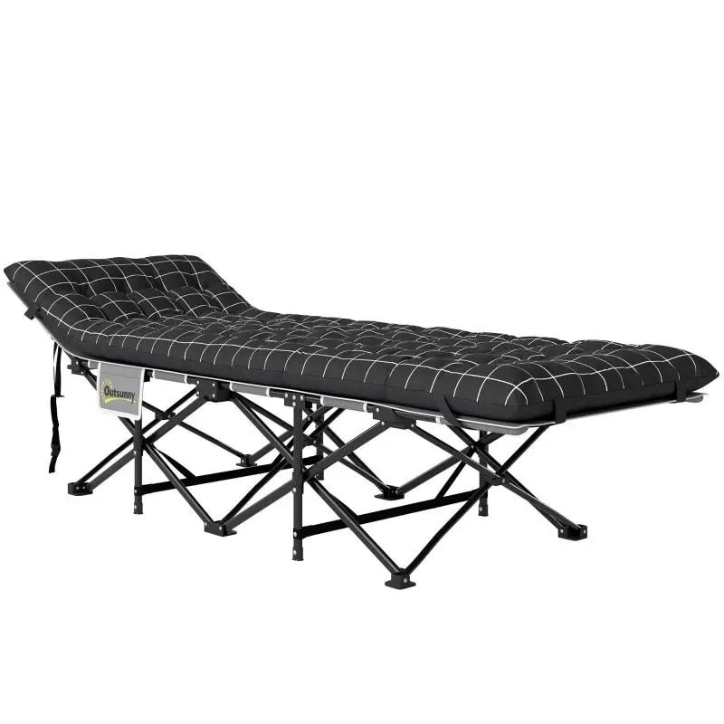 Foldable Camping Bed with Mattress, Black