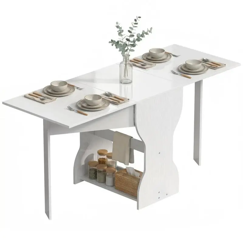 Foldable Dining Table with Storage, White, 160 cm