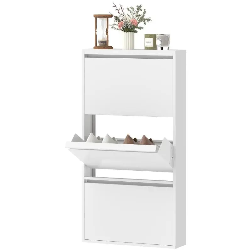 Metal Shoe Cabinet with 3 Tilt-Out Compartments