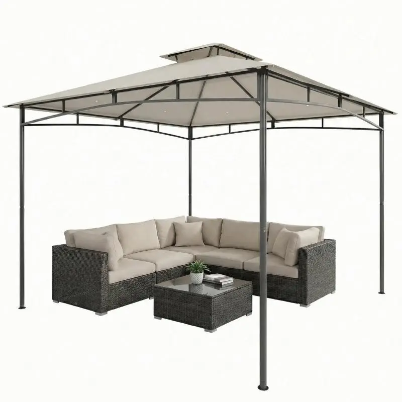 3x3m Garden Gazebo – Water-Resistant, Sturdy, and Winter-Proof – with Retractable Top Frame and Double Roof (Cream White)