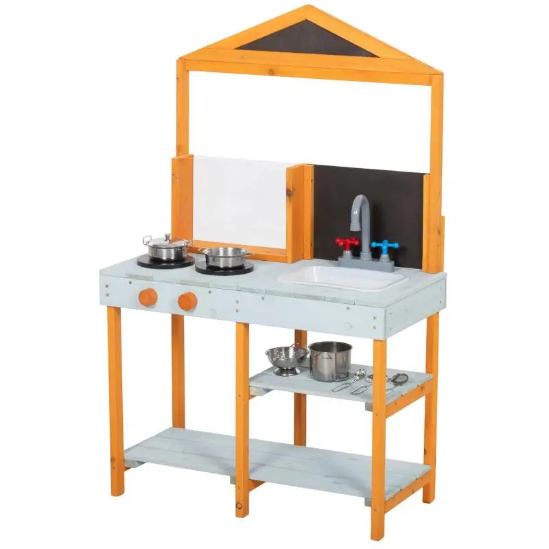 Wooden Mud Kitchen for Kids, Light Blue