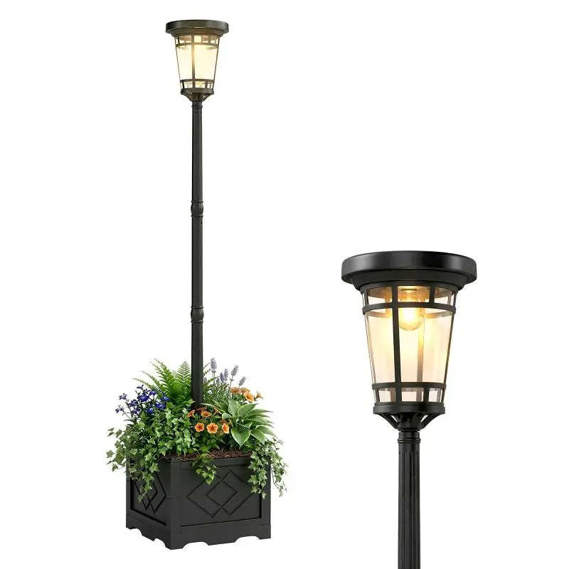 Solar Lantern Floor Lamp with Planter, 195 cm