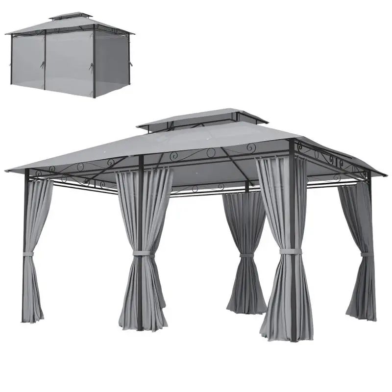 Garden Gazebo with Curtains and Ventilated Roof