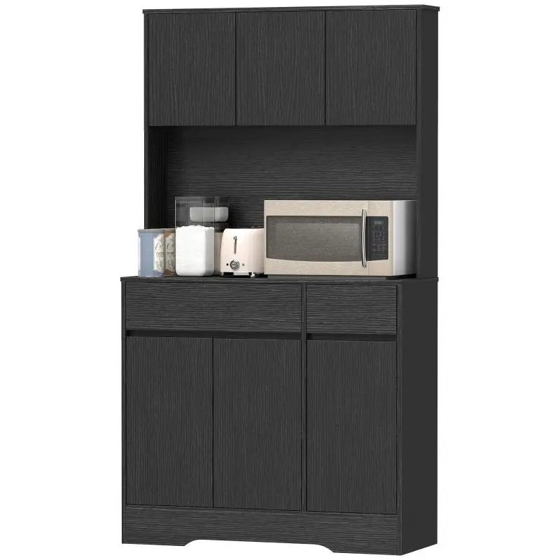 Kitchen Buffet Cabinet with Worktop, 6 Doors, Black