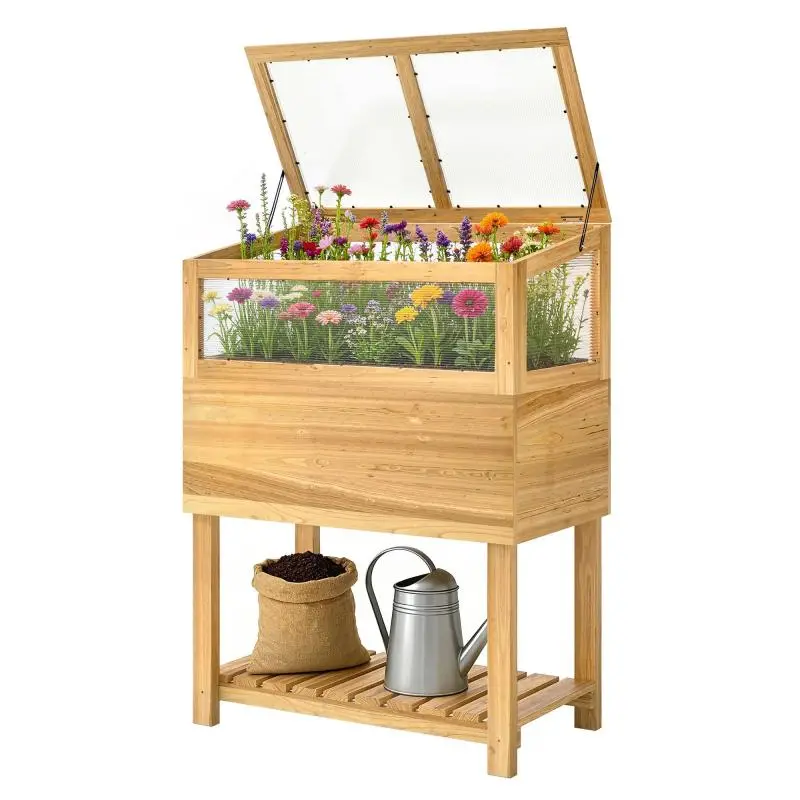 Wooden Raised Garden Bed with Cold Frame