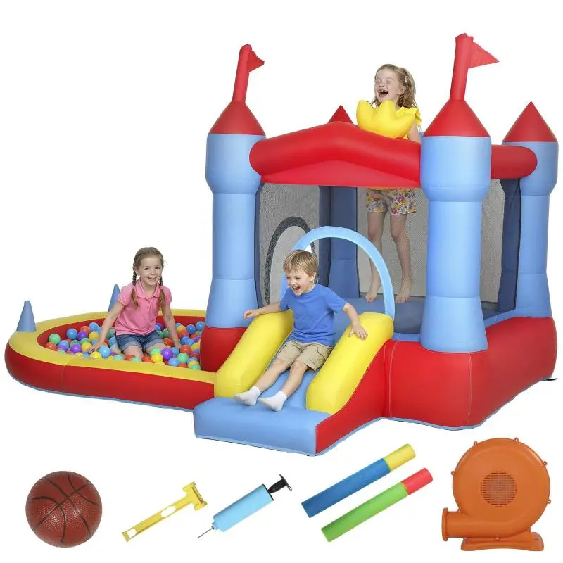 Inflatable Bouncy Castle with Slide, Pool and Hoop