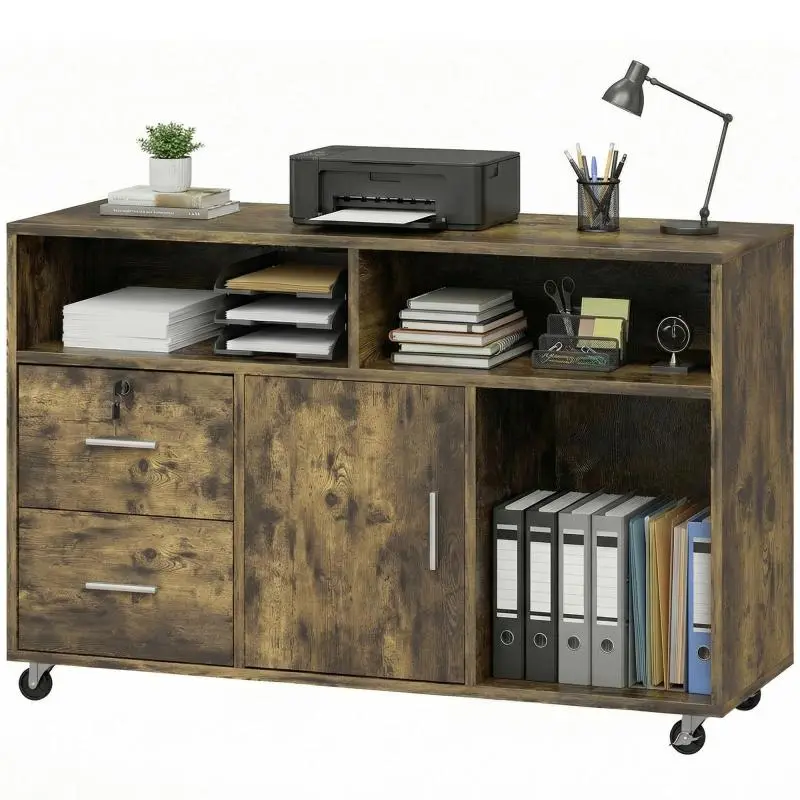 Wooden Printer Stand on Wheels with 2 Drawers