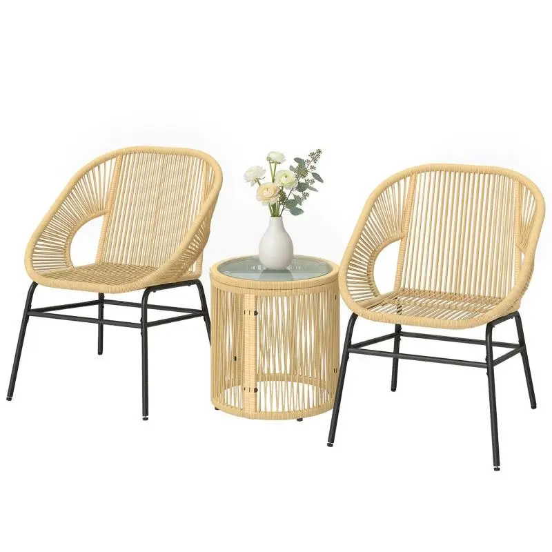 Rattan and Steel Bistro Set with Round Table