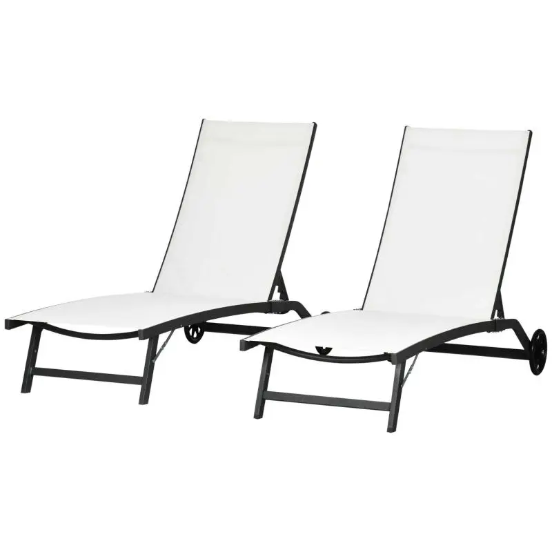 Set of 2 Sun Loungers with Reclining Backrest