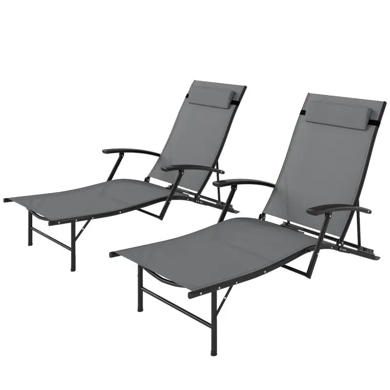 Set of 2 Foldable Garden Deckchairs with Adjustable Backrest