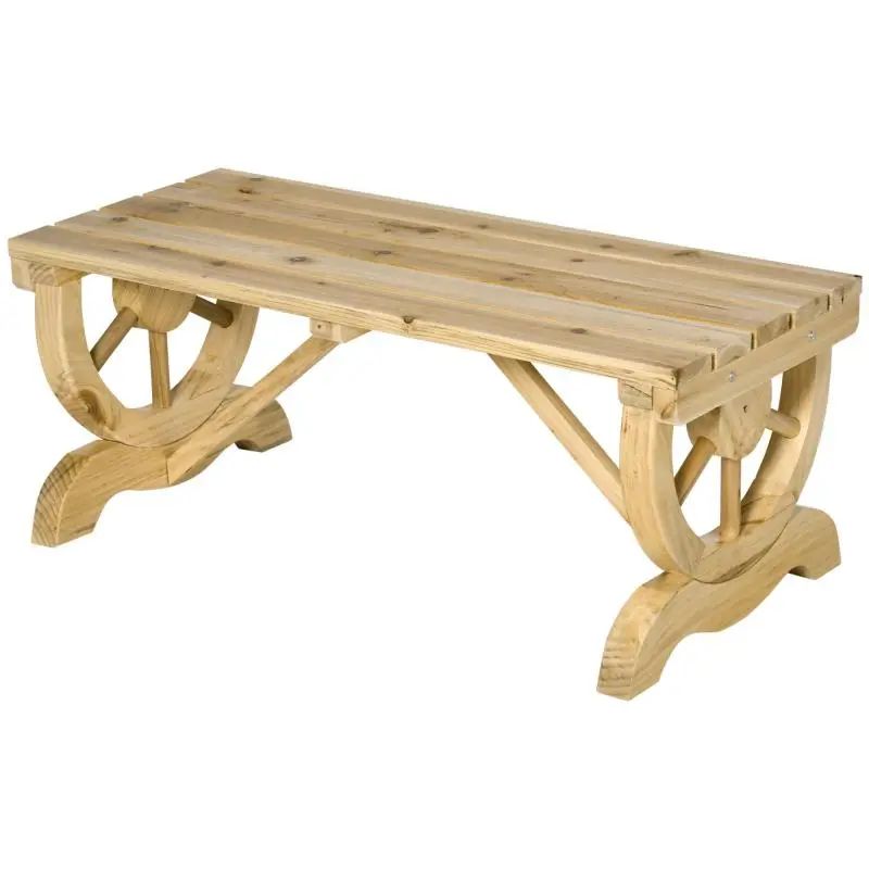 2-Seater Wooden Garden Bench with Wagon-Wheel Legs
