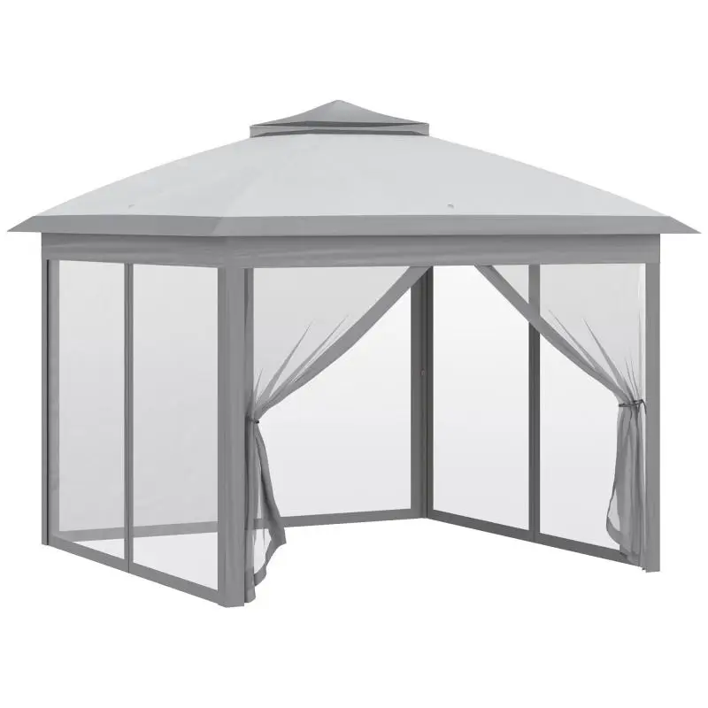 Height-Adjustable Folding Outdoor Gazebo with Mosquito Nets