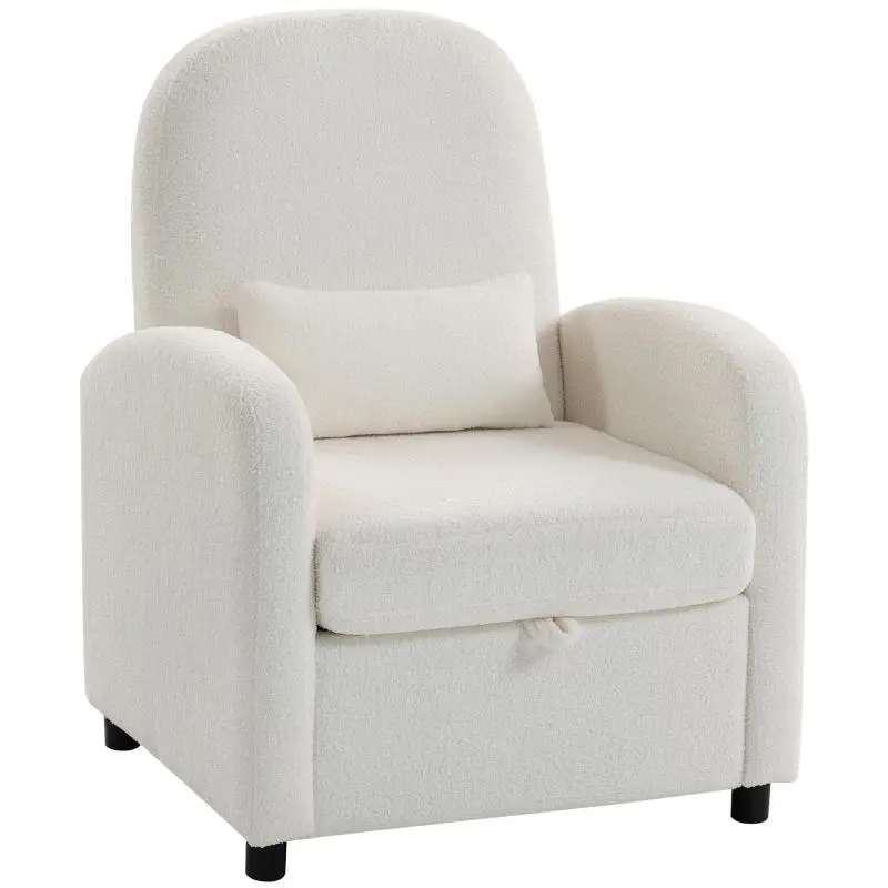 Armchair with Hidden Storage and Cushion, Cream