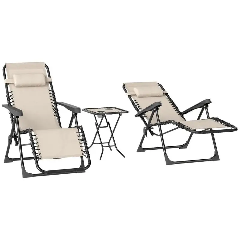 Set of 2 Folding Zero-Gravity Reclining Chairs with Side Table