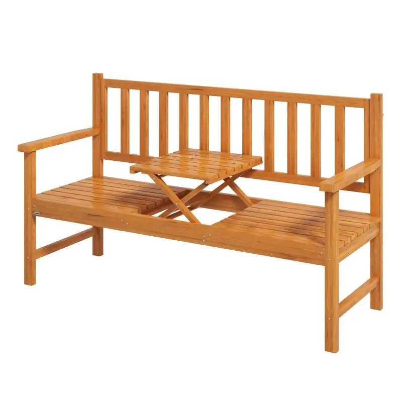 Wooden Garden Bench with Lift-Up Centre Table and Armrests