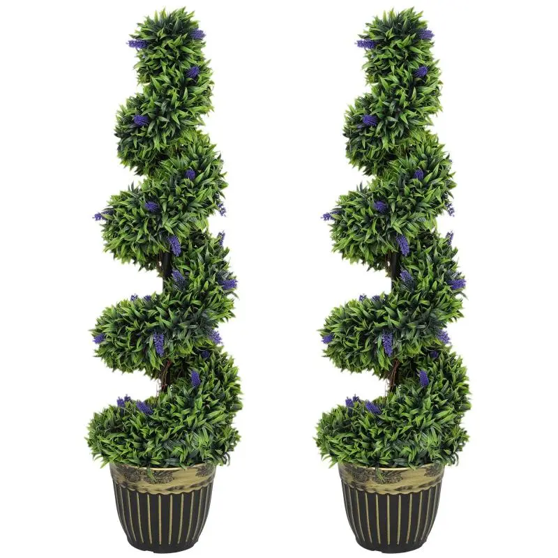 Set of 2 Artificial Boxwood Plants with Lavender