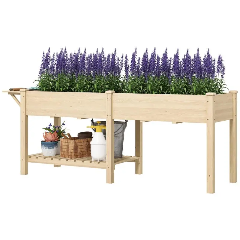 Raised Planter with Side Table and Lower Shelf
