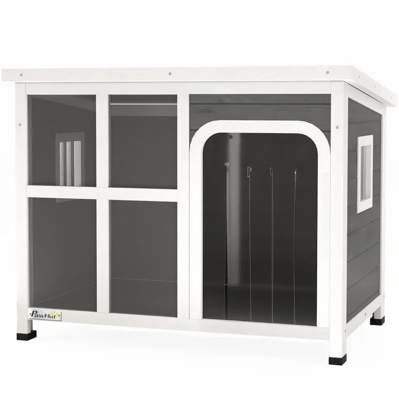 Fir Wood Dog House with Curtain Entrance, 90 cm