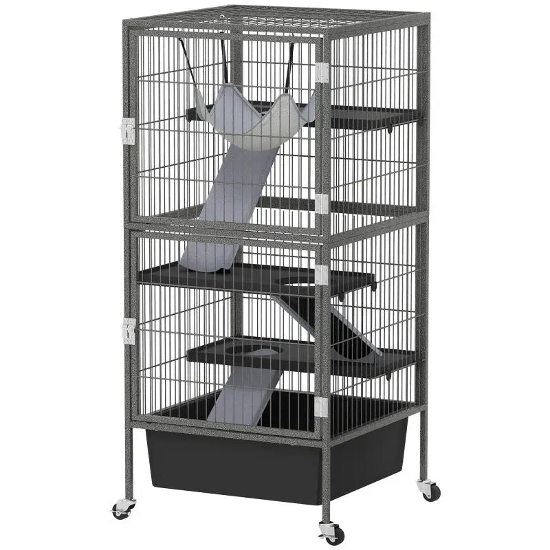 4-Tier Small Animal Cage with Ramps and Wheels, 52 cm
