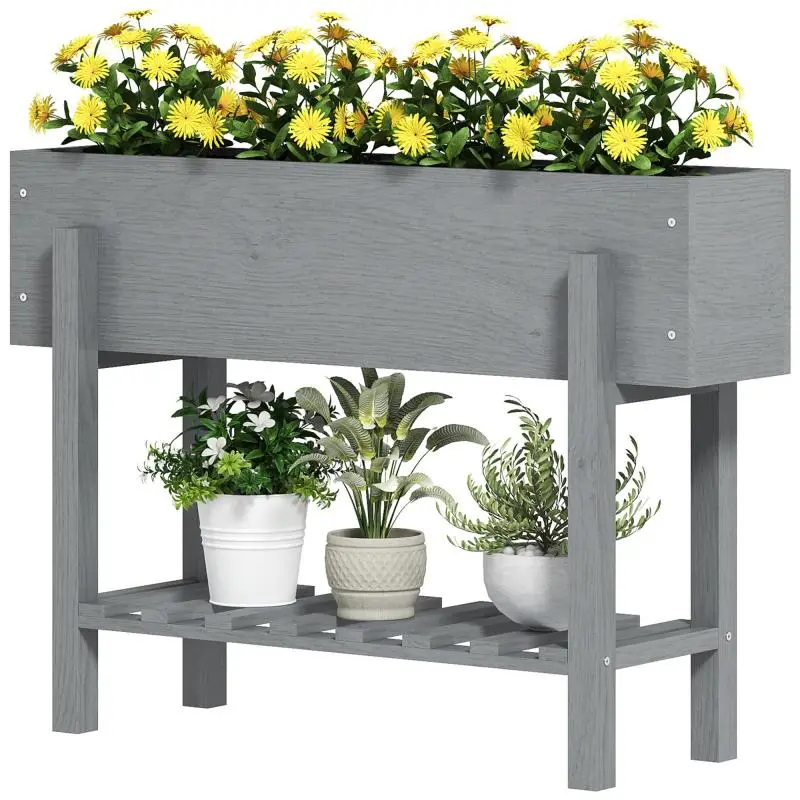 Raised Planter with Bottom Shelf and 2 Drainage Holes