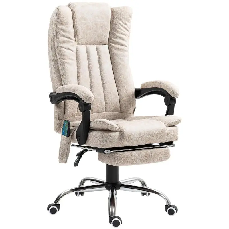 Heated Massage Office Chair with Footrest, Cream