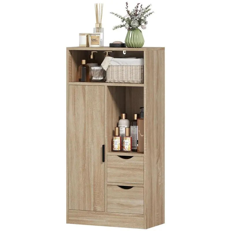 Slim Bathroom Cabinet with 2 Drawers, Shelves and Cupboard, 50 cm