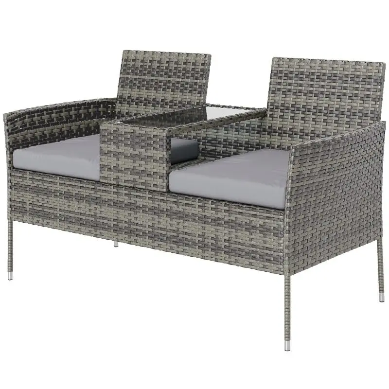 2-Seater Outdoor Bench with Coffee Table, Grey