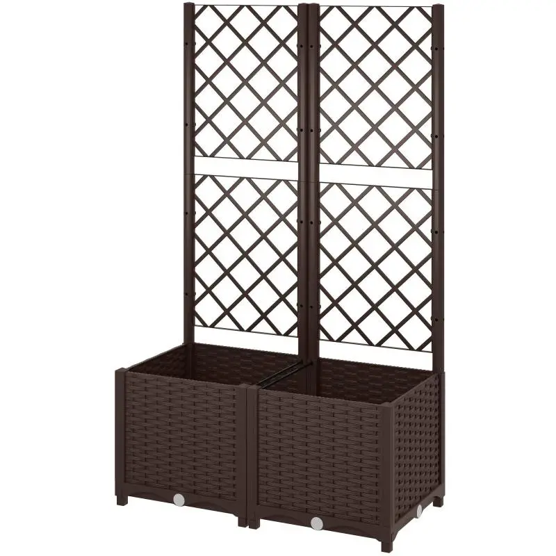 Raised Planter with Trellis, 80 x 40 x 135 cm, Brown