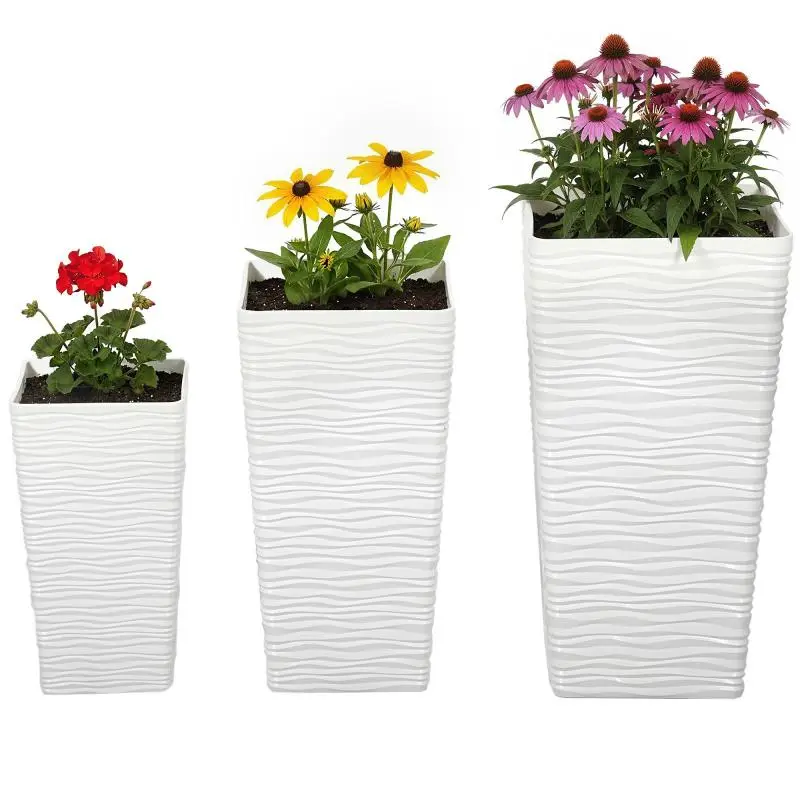 Set of 3 Stackable Outdoor Planters, White