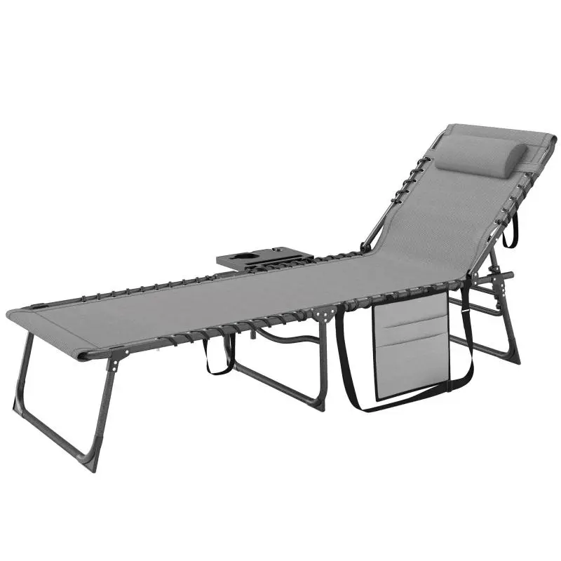 5-Position Folding Garden Lounger with Side Table