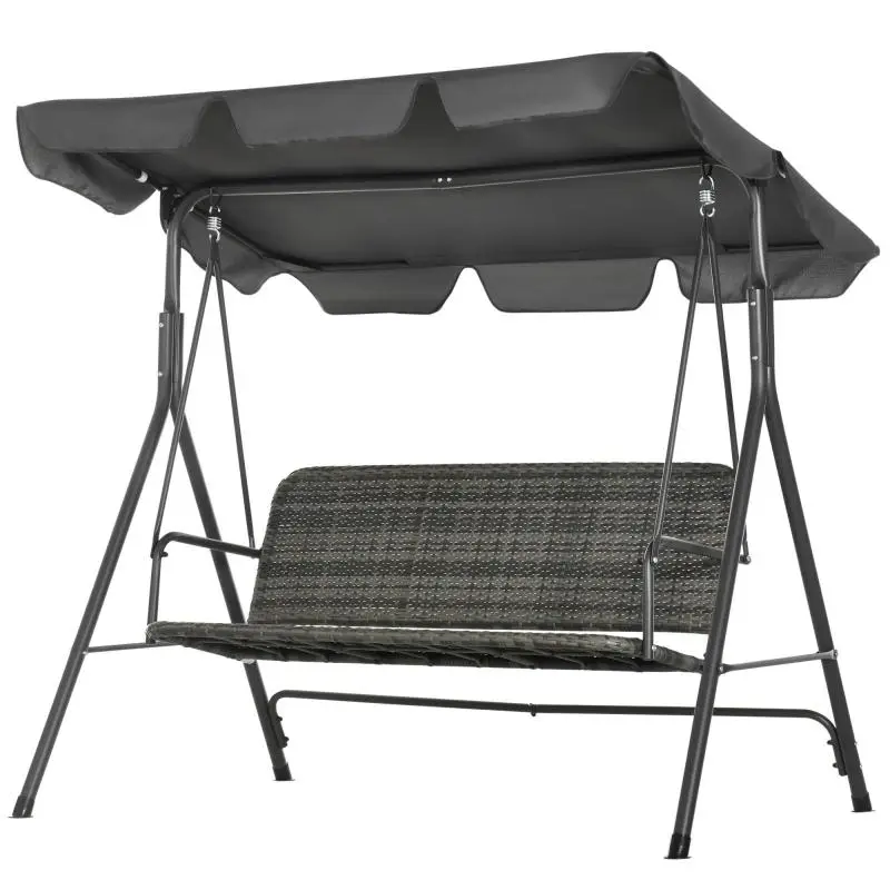 3-Seater Rattan Garden Swing with Adjustable Canopy
