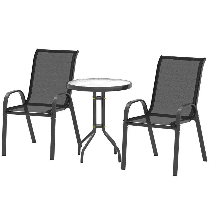 3-Piece Garden Set with Round Table, Black