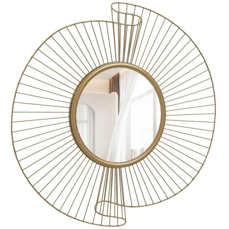 Round Wall Mirror with Gold Metal Strips, 60 cm