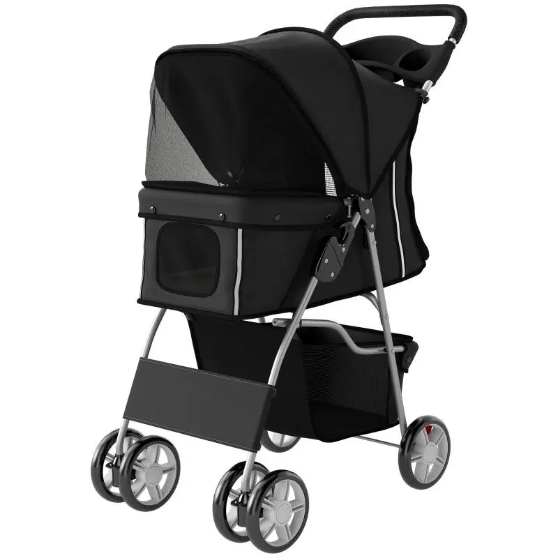 Foldable Dog Stroller with Basket and Cup Holder