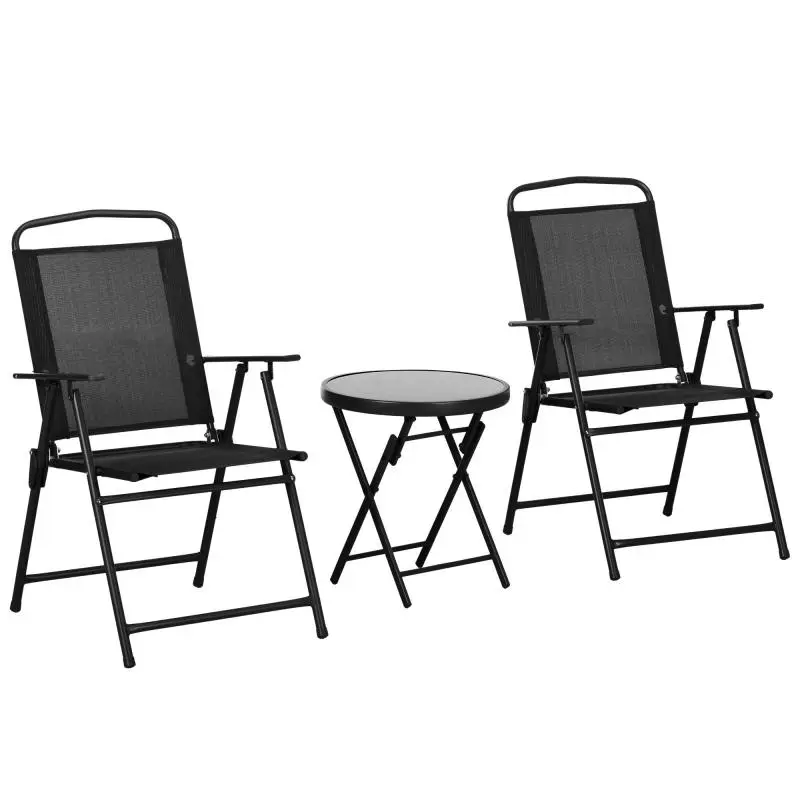 3-Piece Garden Set with Metal Chairs, Black