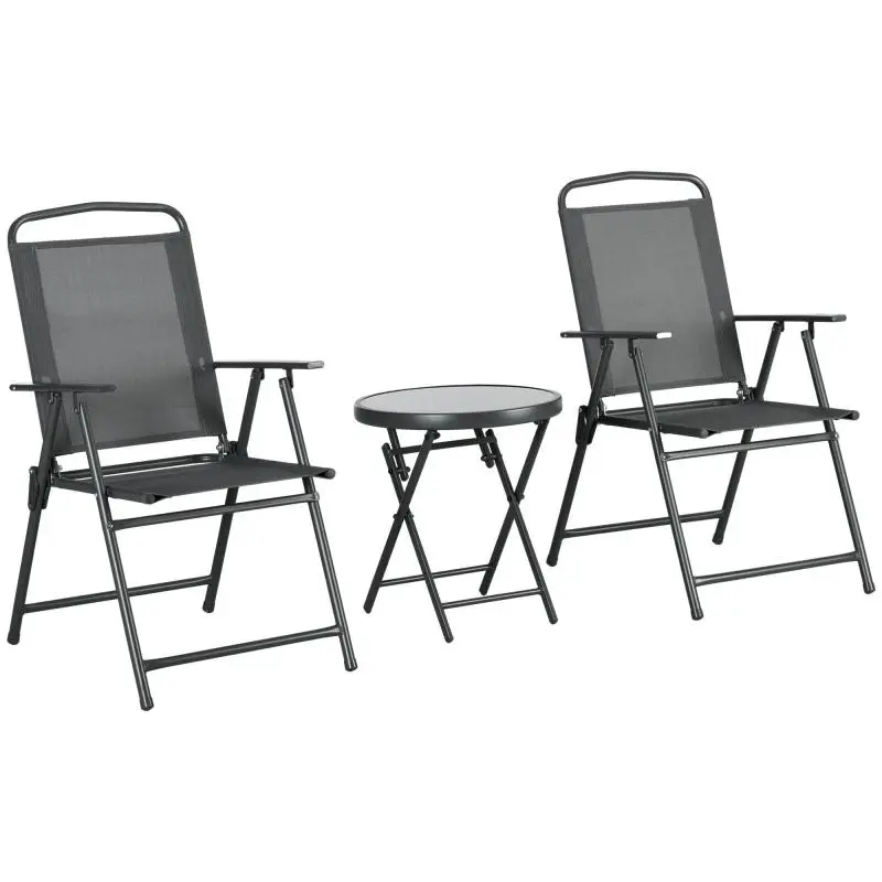 3-Piece Garden Set with Metal Chairs, Dark Grey