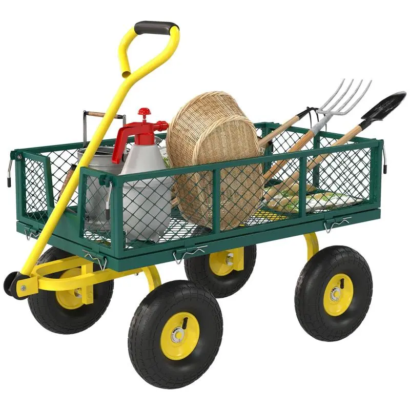 Steel Garden Cart, 200 kg, Green and Yellow