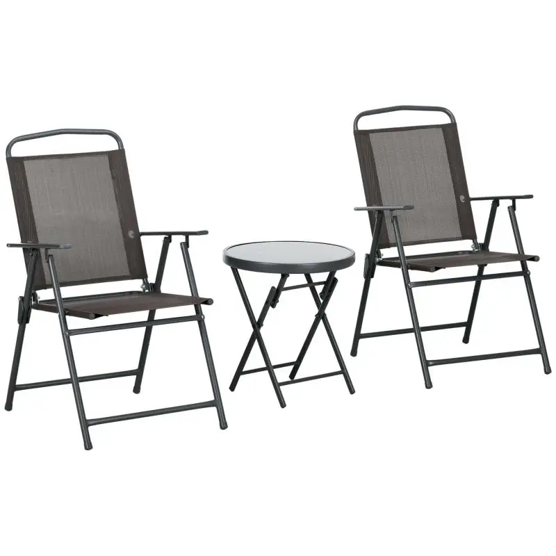 3-Piece Garden Set with Metal Chairs, Brown
