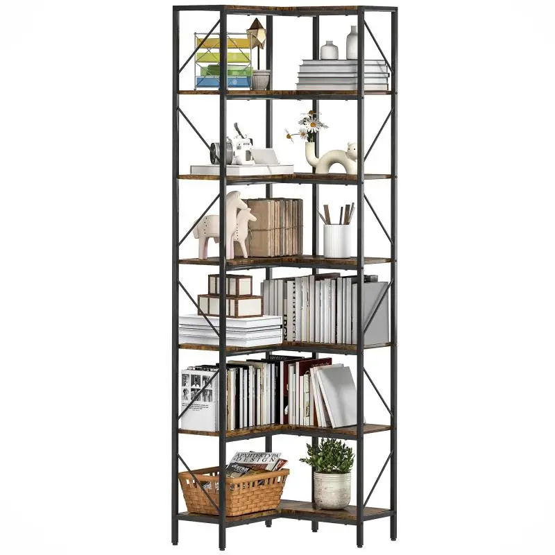 7-Tier Corner Bookshelf, 198 cm High
