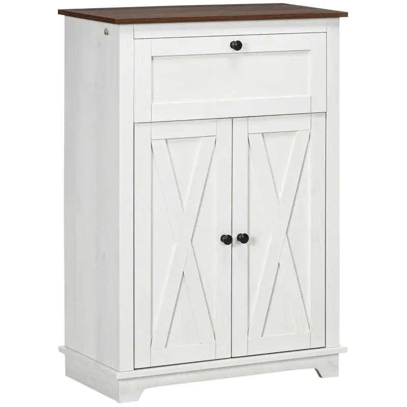 Low Kitchen Sideboard with Drawer and Cabinet, White