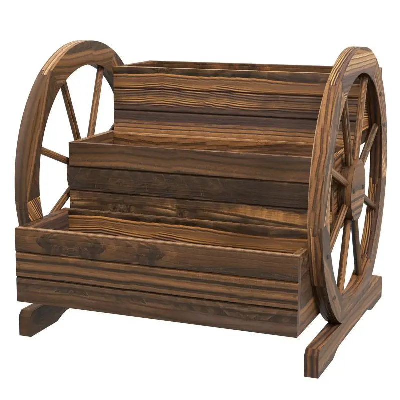 3-Tier Outdoor Planter with Decorative Wheels